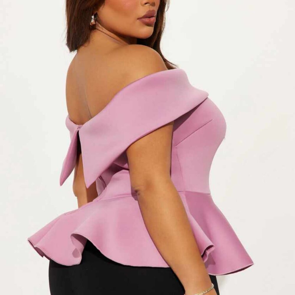 Mauve Off Shoulder Peplum Top - Picture 2 of 7
